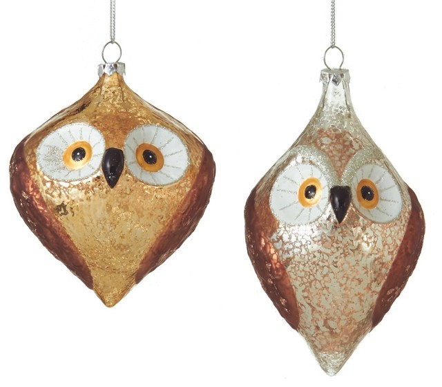 Brown Gold and Silver Pair of Wise Owls Holiday Ornaments Set of 2 Midwest CBK