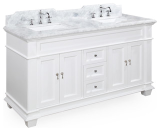 Elizabeth 60" Bathroom Double Vanity, Base: White, Top: Carrara Marble