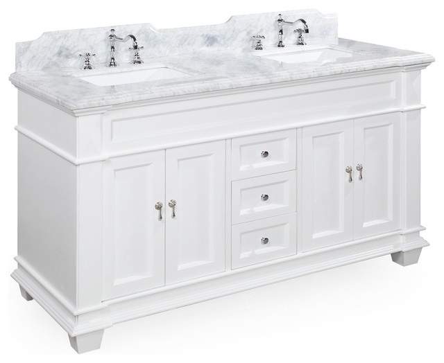 Elizabeth 60" Bathroom Vanity, Base: White, Top: Carrara Marble, Double Vanity