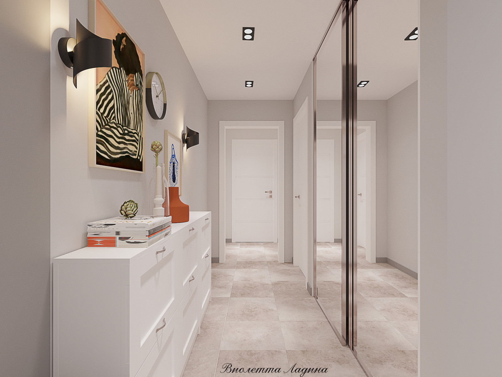 Трешка в панельном доме в современном стиле с голубым акцентом.