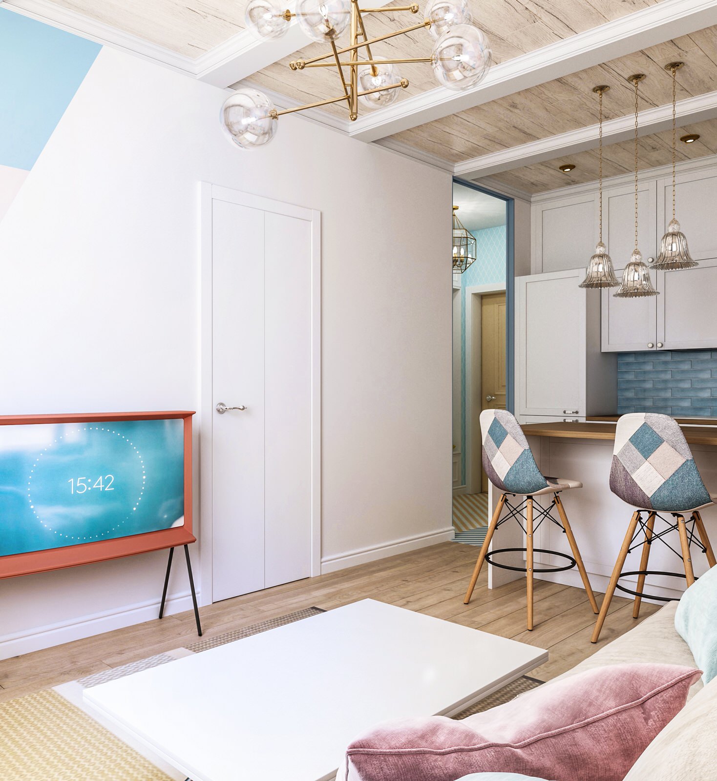 Интерьер кухни-гостиной в однокомнатной квартире