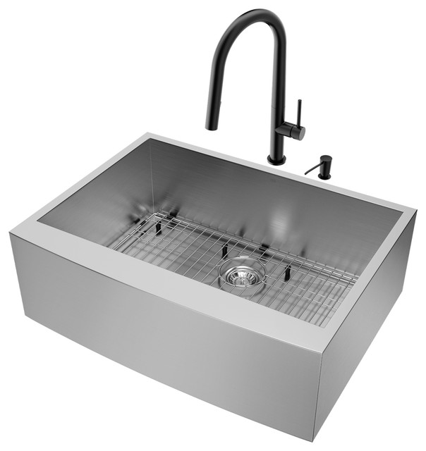 Vigo 30 Ss Farmhouse Kitchen Sink With Greenwich Matte Black
