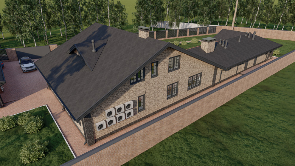 Жилой дом с мансардой, пристроенным банным комплексом и гаражным комплексом