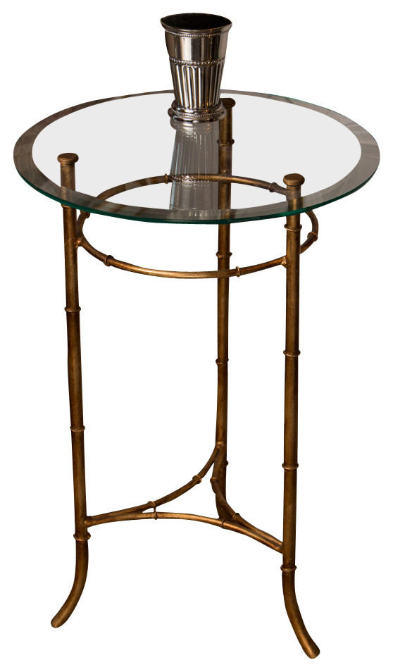 Bamboo Side Table, Antique Gold, 23.5"x15.75" Contemporary Side
