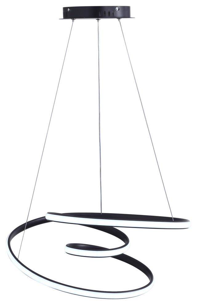 1-Light Curved Wavy Linear LED Pendant Lighting Chandelier, Black+white