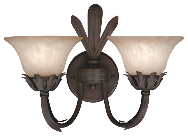 Vienna 2-Light Wall Sconce, Amber Glaze Glass and Oil Rubbed Bronze