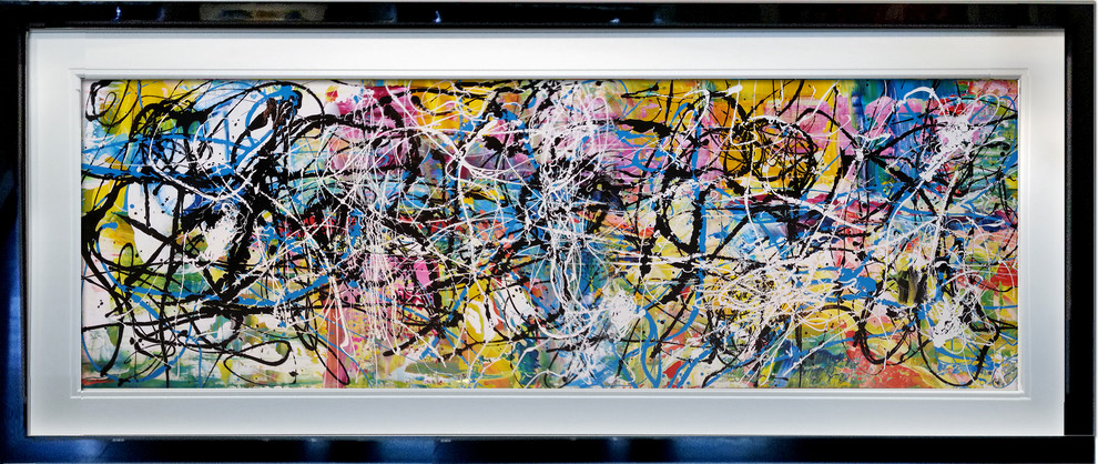 Martin Bush Artist Paintings. Title " Fizz Pop Beach" 30 X 70 inches inc frame