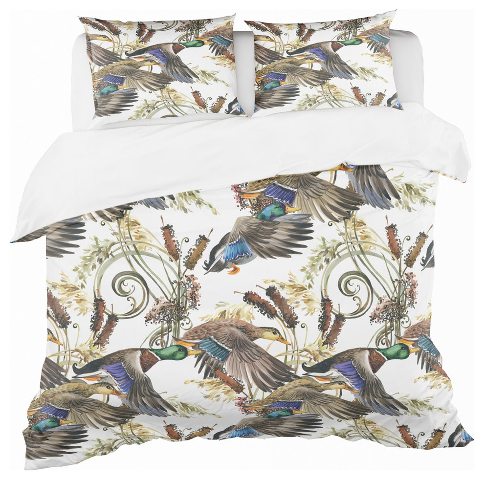 Illustration of Colored Duck Modern Duvet Cover Set, Twin