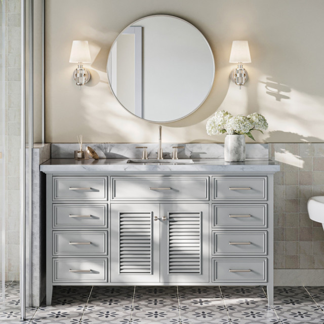 Kensington 61" Bath Vanity Rectangle Sink in Grey with Carrara Marble