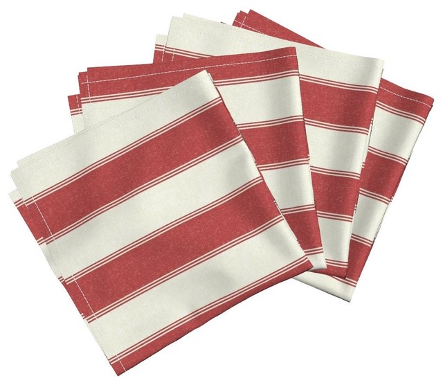 Red Striped Dinner Napkins, Linen Cotton Canvas