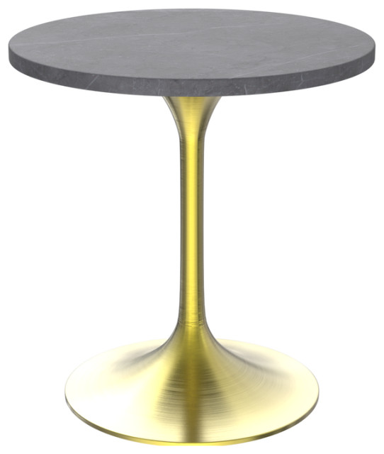 27 Round Dining Table, Brushed Gold Base with Sintered Stone Grey Top ...