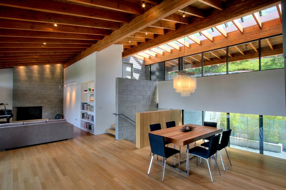 Photo of a modern open plan dining in Seattle.