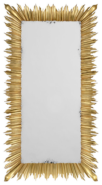 Gilded Floor Standing Rectangular Sunburst Mirror Contemporary Rectangular Sunburst Mirror