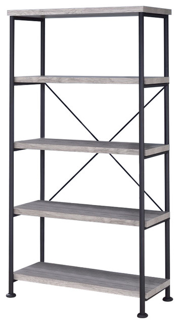 Benzara BM159171 Sophisticated 4-Tier Wood & Metal Open Bookcase, Gray