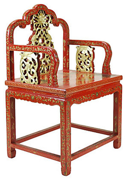 Consigned Antique Chinese Carved Red Lacquer Chair Asian Chinese Carved Red Lacquer Chair