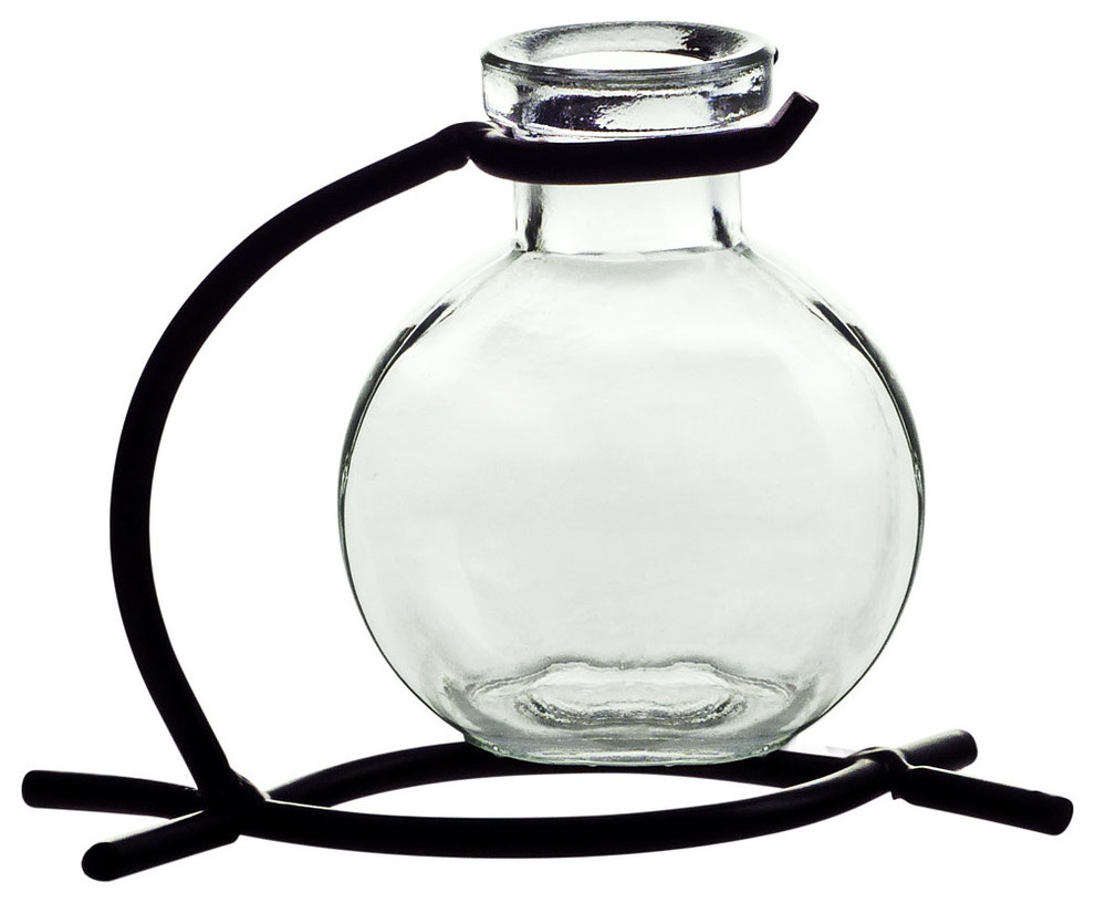 Casablanca Recycled Glass Vase and Metal Stand Contemporary Vases