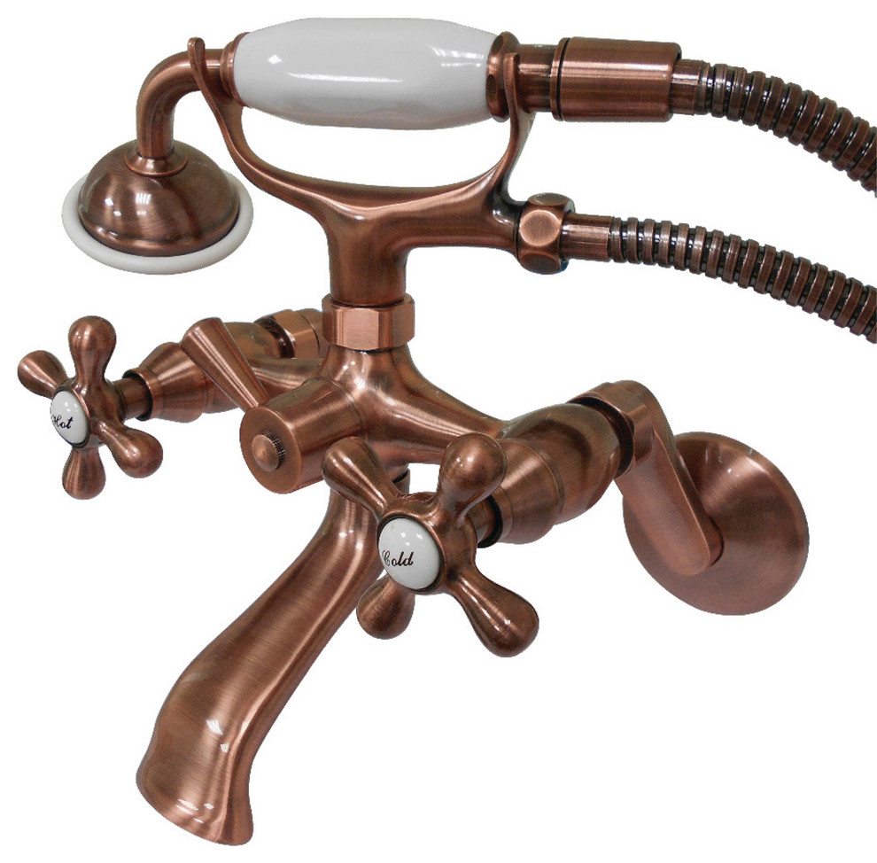 KS266AC Vintage 6" Adjustable Wall Mount Clawfoot Tub Faucet, Antique Copper