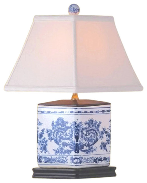 Chinese Blue And White Porcelain Diamond Vase Chinoiserie Fl Table Lamp 16 Asian Lamps By William Sung Houzz Chinese Blue And White Porcelain, Small Blue And White Chinoiserie Lamp