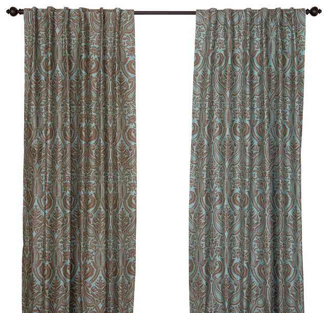 Silk All Over Print Steel Blue Curtain Panel - Contemporary ...