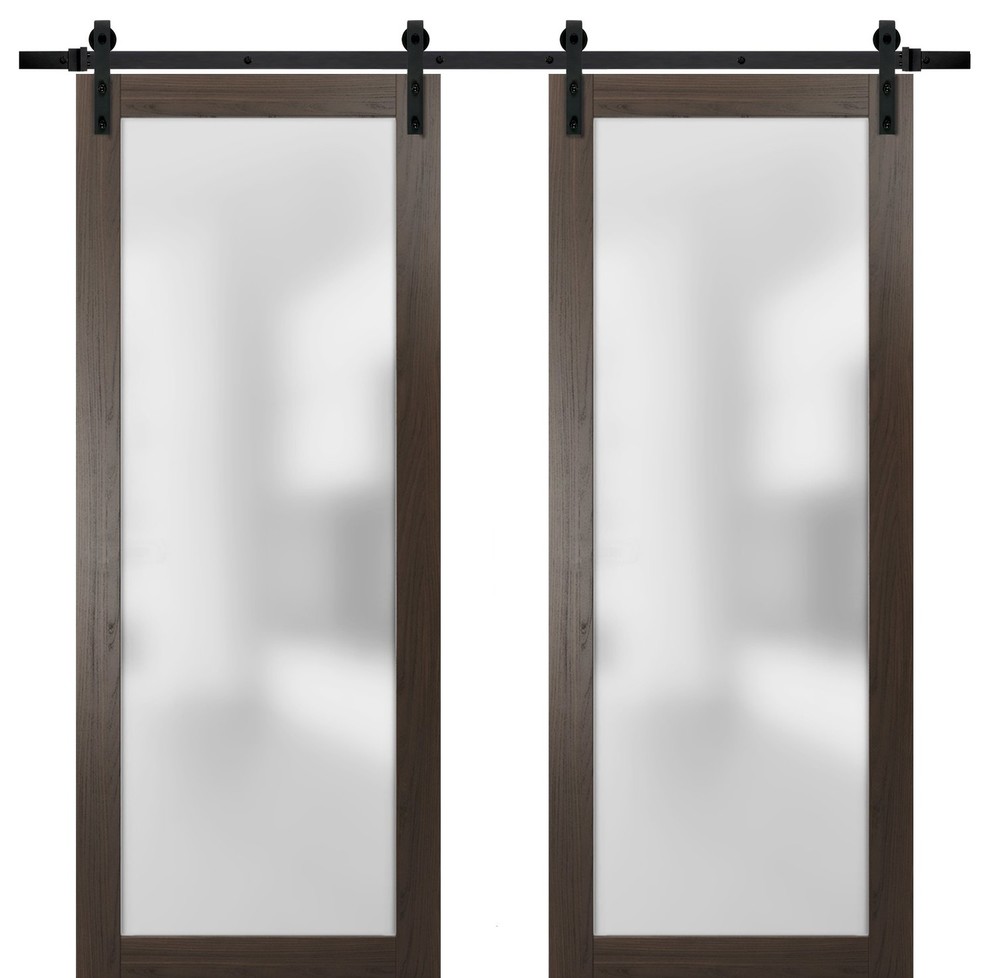 Planum 2102 Closet Double Barn Doors Chocolate Ash Hardware 13ft