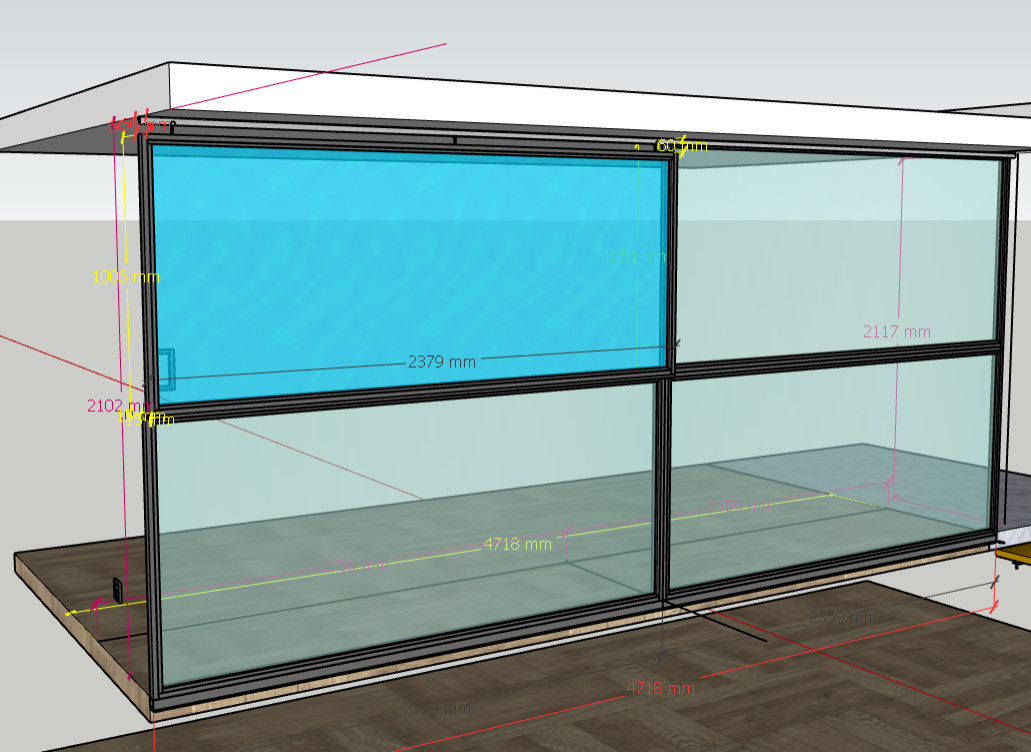 Остекленная перегородка LOFT с динамическим окном (слайд)