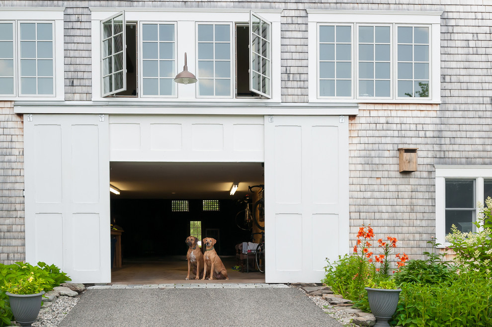 This is an example of a traditional attached one-car garage in Portland Maine.