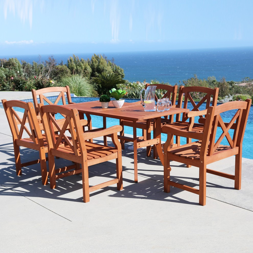 Malibu EcoFriendly 7Piece Outdoor Hardwood Dining Set Transitional