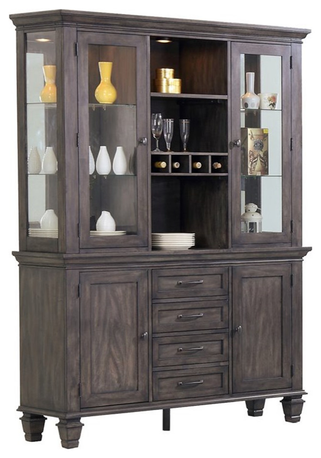 Bowery Hill Wood Lighted China Storage in Gray Finish