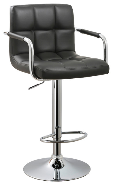 Contemporary Adjustable Swivel Arm Bar, Black Leather Bar Stools With Arms