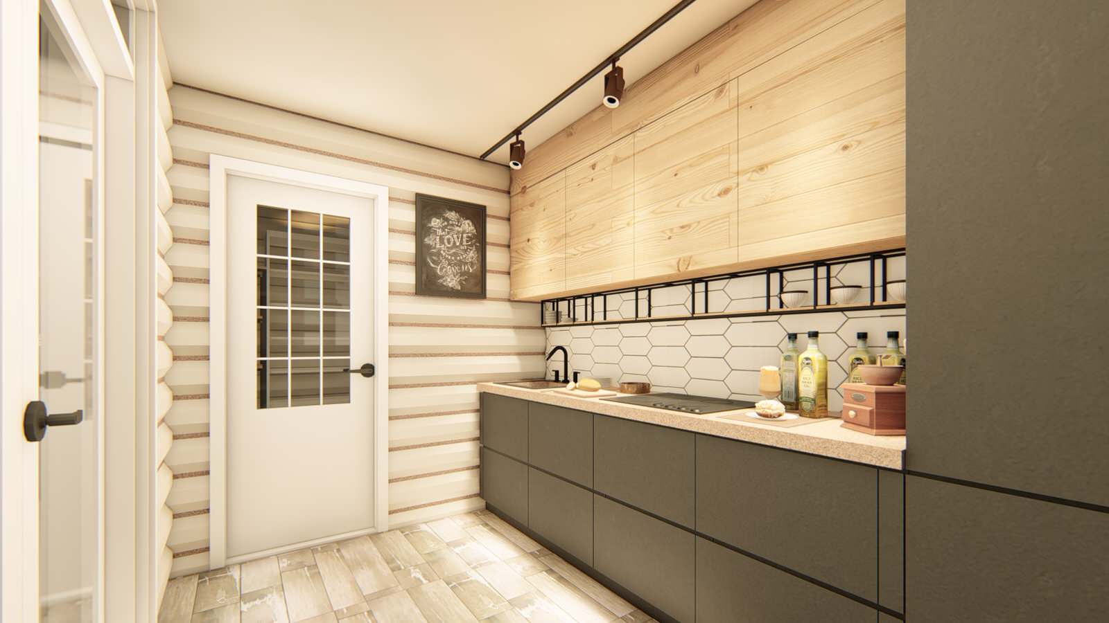 Интерьер двухэтажного коттеджа из оцилиндрованного бревна