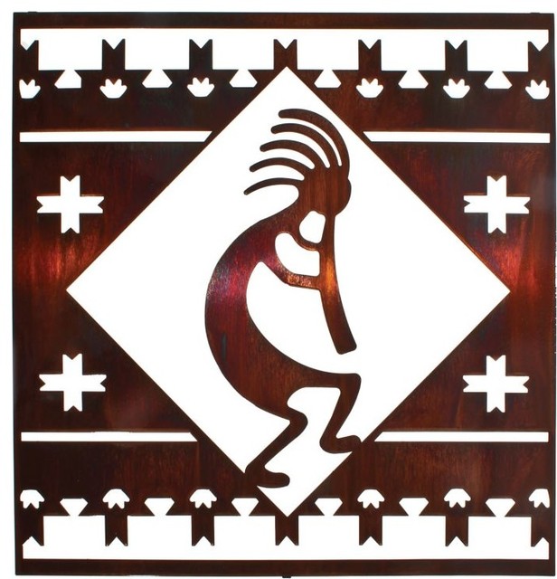 Southwest Metal Wall Art Kokopelli Lodge Square 24", Honey Pinion