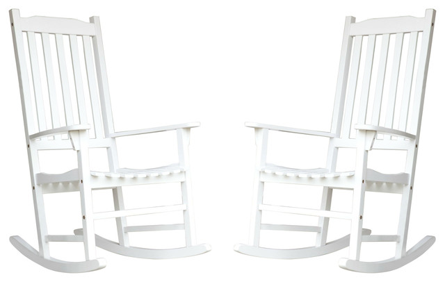 Set Of 2 Indoor Outdoor Patio Porch White Slat Rocking Chairs Indoor Outdoor Patio Porch White Slat
