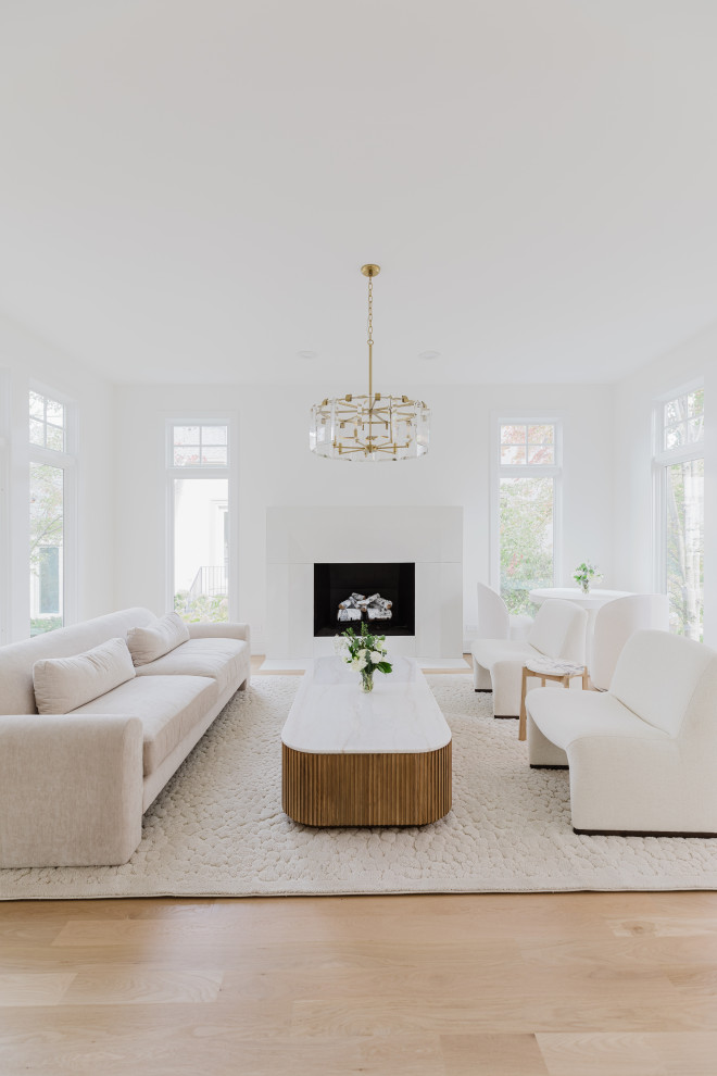 Elegant Modern Living Room Interior With Fireplace and Minimalist White Decor