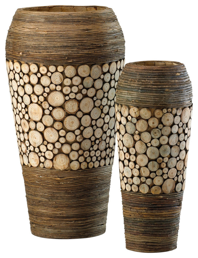 2-Piece Wood Slice Oblong Vase Set