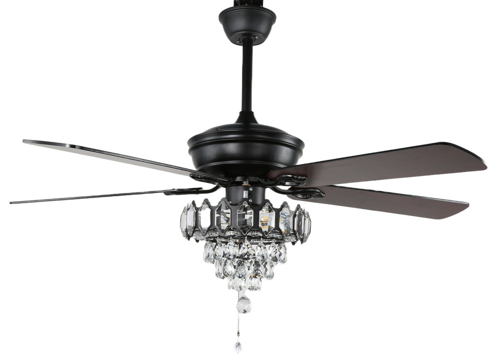 52'' 5 Blade Crystal Ceiling Fan with Pull Chain and Light Kit