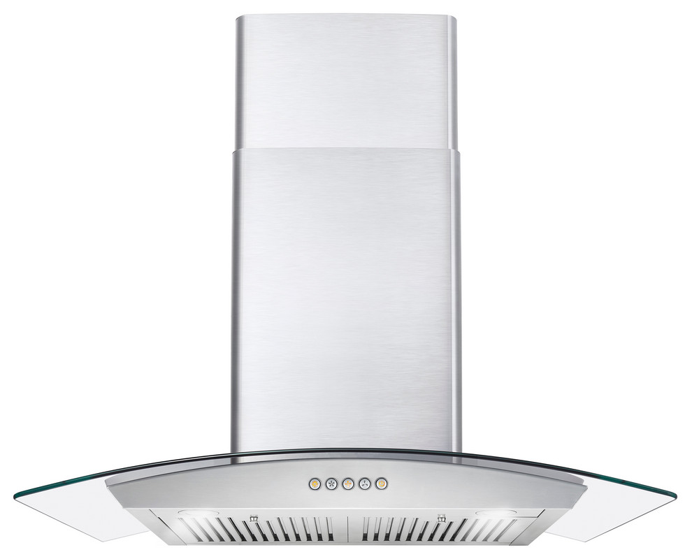 Cosmo 380 CFM Wall Mount Range Vent Hood, Permanent Filters, Glass