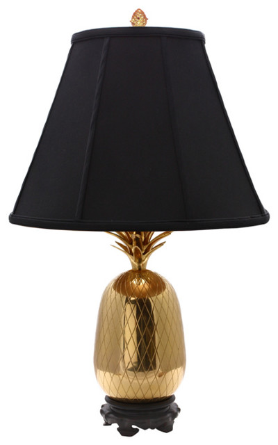 Pineapple Table Lamp, Polished Brass With Black Shade, Polished Brass and Black