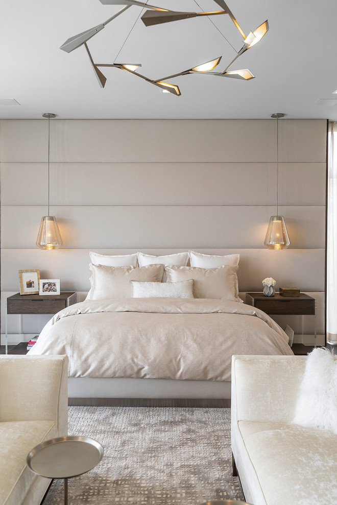 Design ideas for a contemporary bedroom in Miami with grey walls.