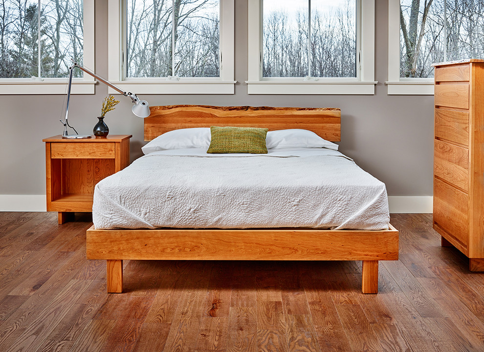 Photo of a midcentury bedroom in Portland Maine.