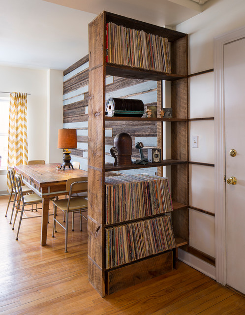 Reclaimed Wood Record Shelf Eclectic Dining Room Chicago
