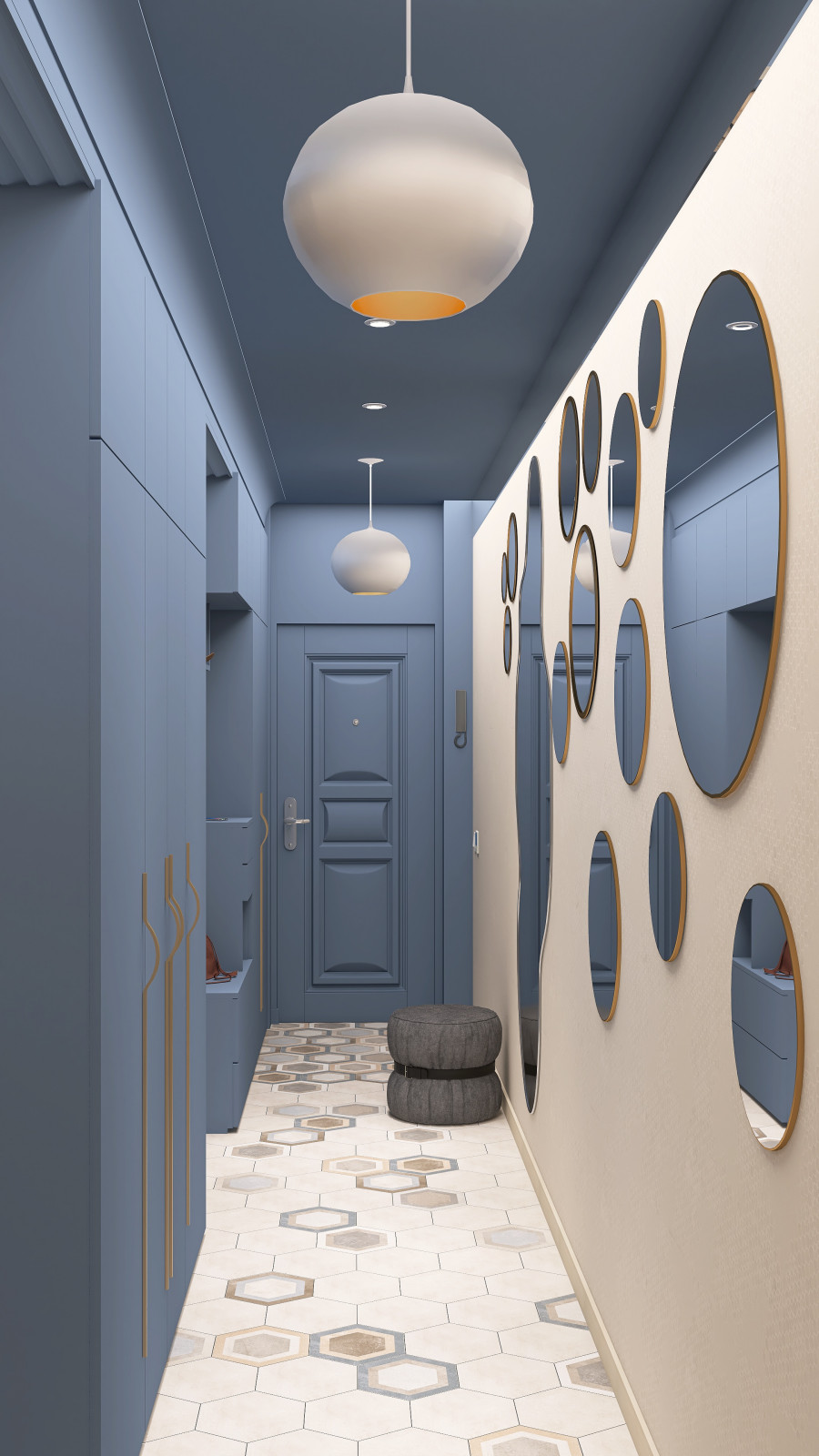 Коридор сложной архитектуры в 3-х комнатной квартире.