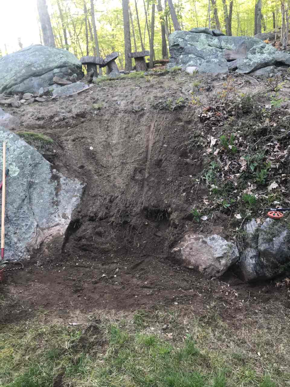 237 Chestnut Hill backyard landscaping and fire ring