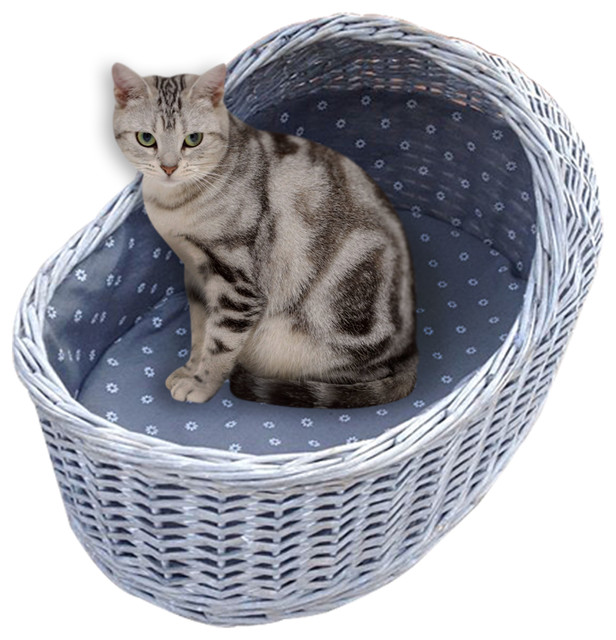 Wicker Cat Crib, Grey