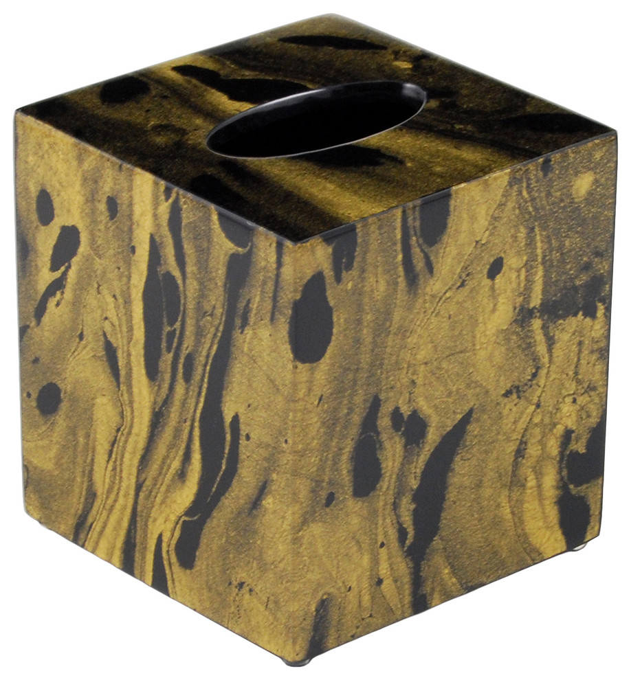 Black Gold Marble Lacquer Tissue Box - Contemporary - Tissue Box ...