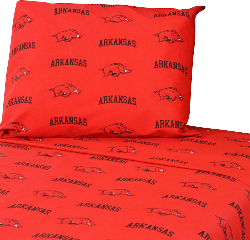 NCAA Arkansas Razorbacks Sheet Set Collegiate Red King Bed