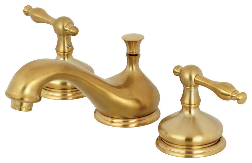 Kingston Brass Widespread Bathroom Faucet With Brass Pop-Up, Brushed Brass