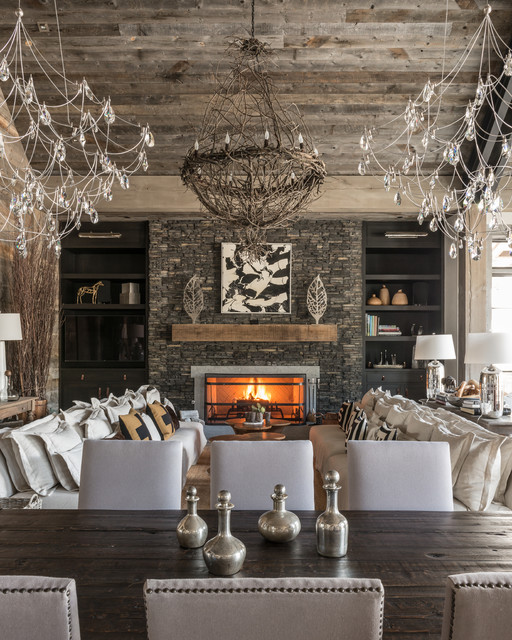 Modern Rustic Dining Room With Unique Lighting rustik-vardagsrum