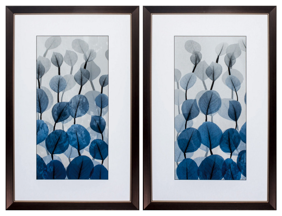 Blue Leaves Wall Art, 2Piece Set Contemporary Prints And Posters