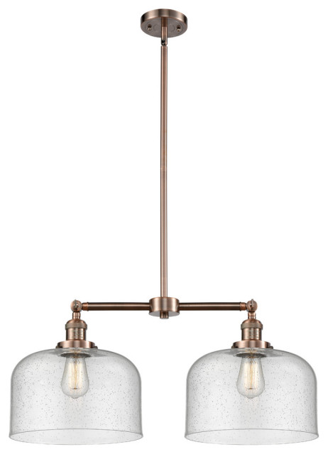 Large Bell 2-Light LED Chandelier, Antique Copper, Glass: Seedy
