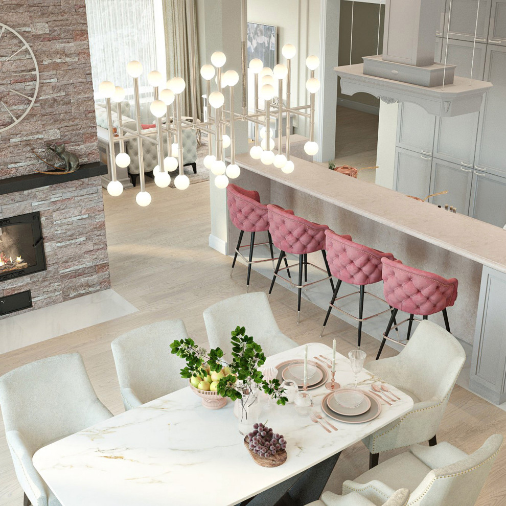 Гостиная и кухня в загородном доме